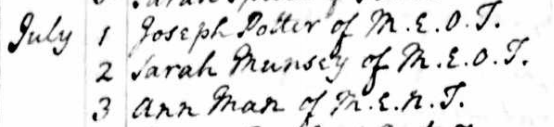 Ann Man Burial Record Jul 3 1765