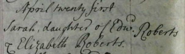 Baptism of Sarah Roberts 1756