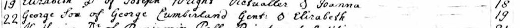 George Cumberland Baptism 22 Dec 1754