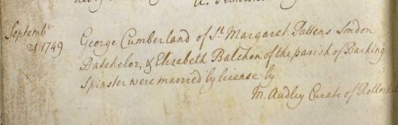 George Cumberland and Elizabeth Balchen Marriage