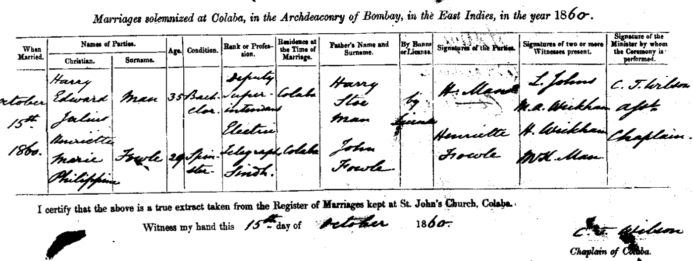 Harry and Henriette's Marriage Certificate
