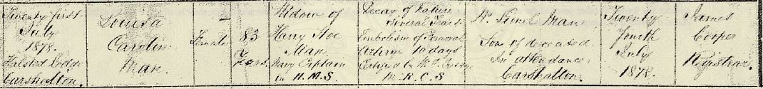 Louisa Caroline (Fowle) Man's Death Certificate