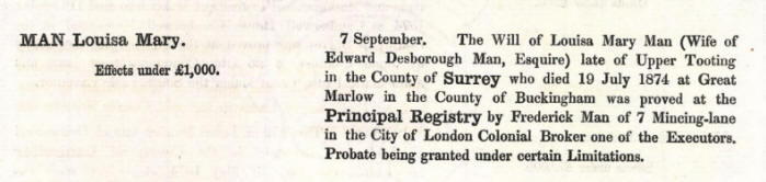 Louisa Mary Man Probate Record