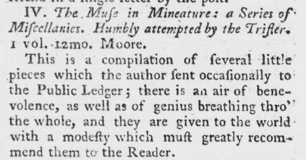Review in the London Magazine (1771) Vol. 40, p.274