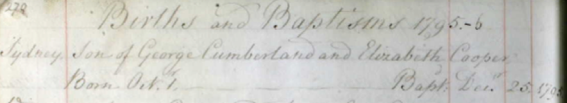 Sydney Cumberland baptism 25 Dec 1795