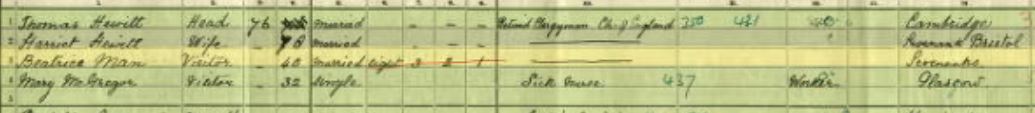 Beatrice Man as visitor on 1911 census as a visitor