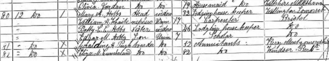 Eliza Martha Cumberland on the 1881 census