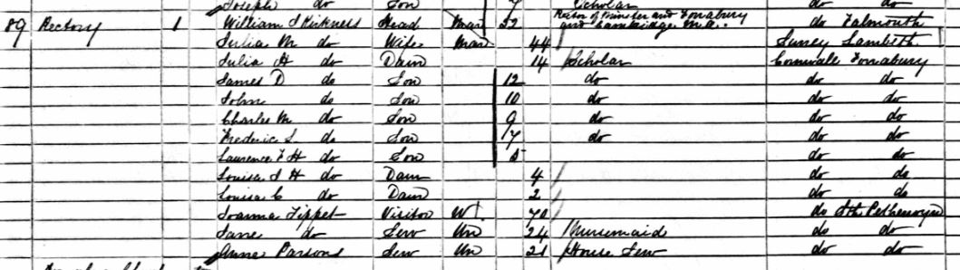 Julia Mary Kirkness on the 1861 census