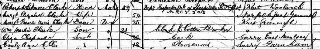 Robert Whitmore Clarke and Family on 1871 census
