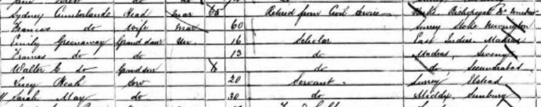 Sydney Cumberland and Family on the 1861 census