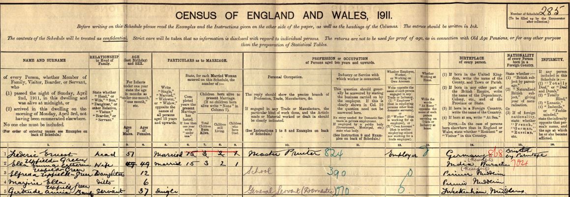 Upfield-Green Census 1911