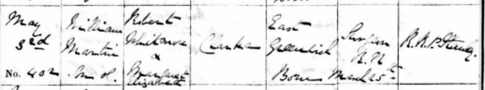 William Martin Whitmore Clarke's Baptismal Record