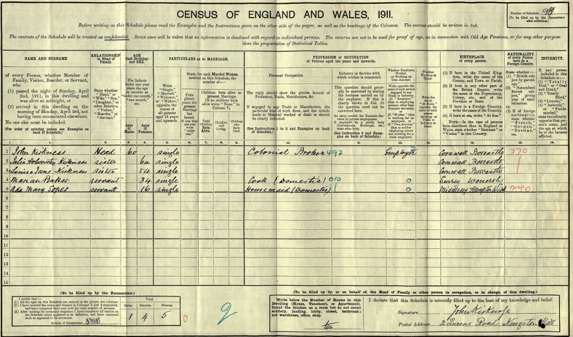 John Kirkness on the 1911 census