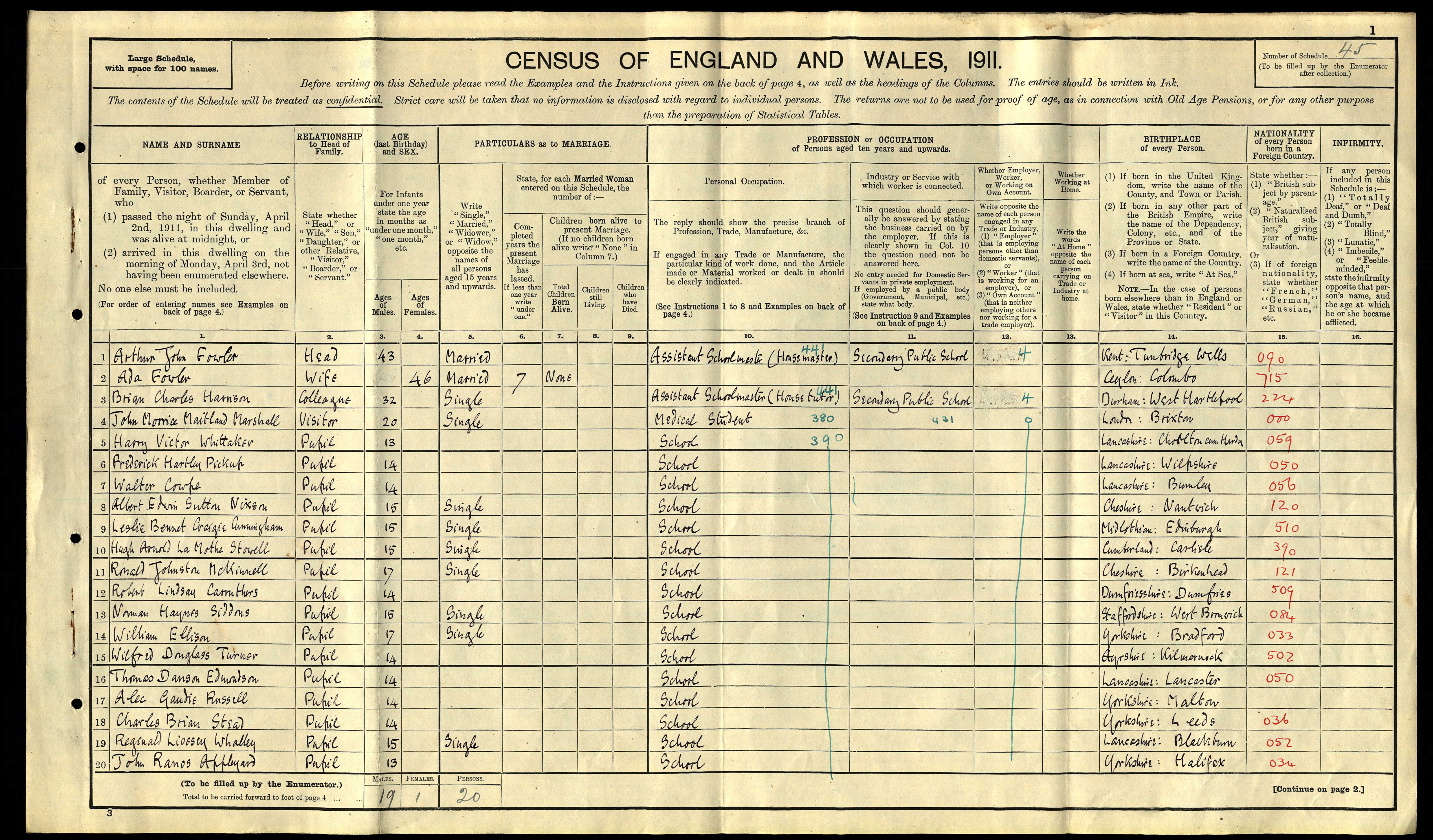 John Morrice Maitland Marshall on 1911 census