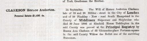 Probate record of Horace Anderton Clarkson