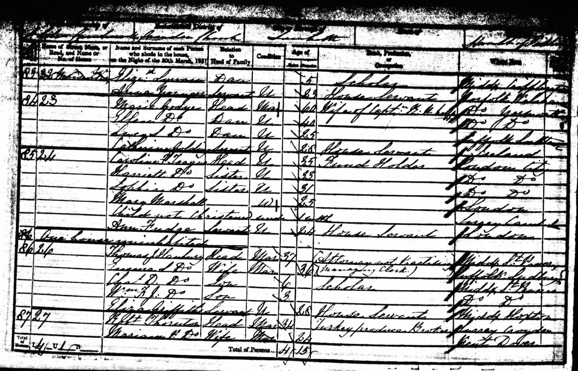 Caroline and Harriet Teague on 1851 census