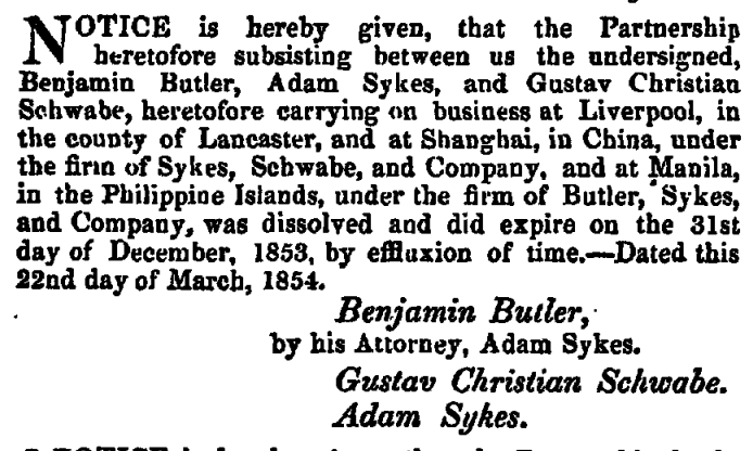 Dissolution of Sykes Schwabe and Co