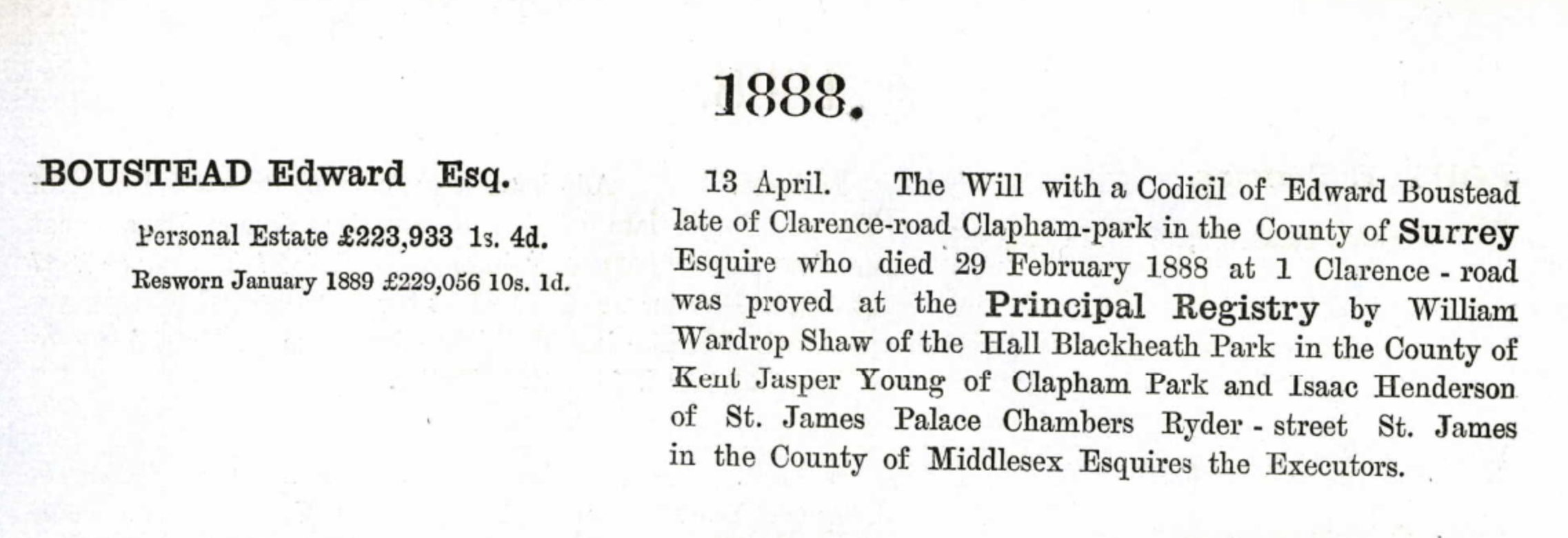 Edward Boustead Probate 1888