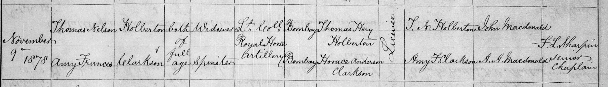 Thomas Nelson Holberton and Clarkson Marriage