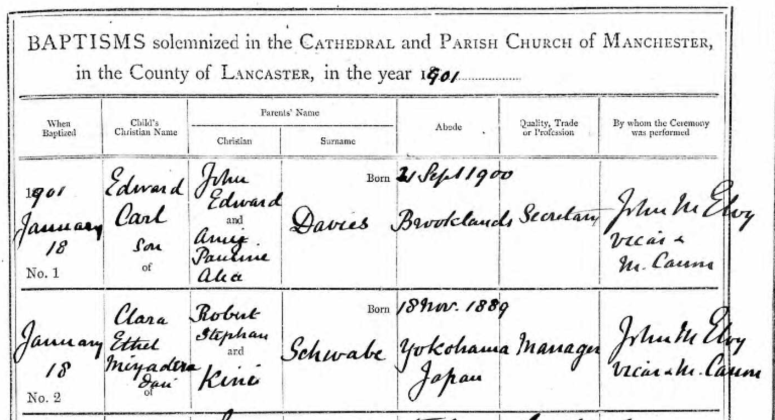 Clara Ethel Schwabe Baptism
