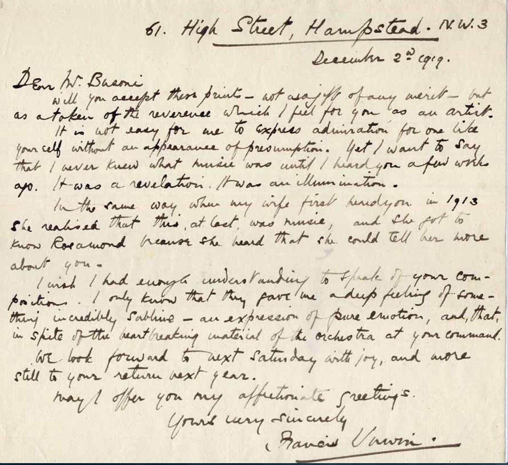 Francis Unwin Letter