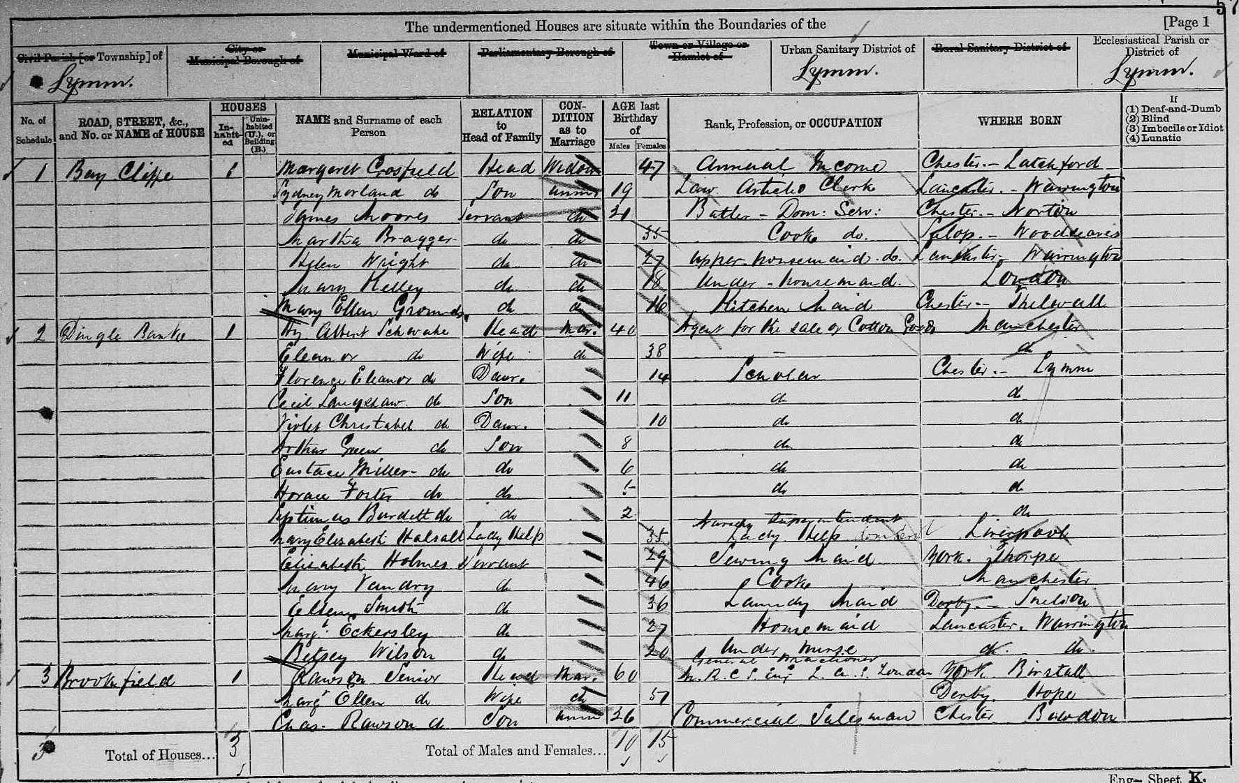 Henry Albert Schwabe Family on 1881 census