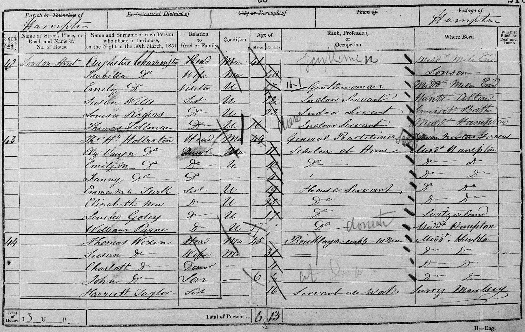 Holberton 1851 census