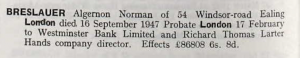 Norman Algernon Bresaluer Probate