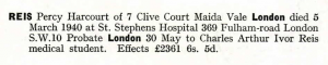 Percy Harcourt Reis Probate