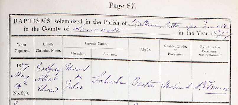 Godfrey Albert Schwabe Baptism