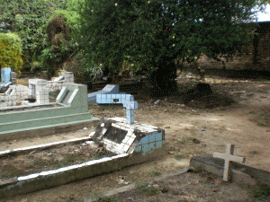 The local Christian graveyard. Behind the wall is the petrol station and the original civilians' graveyard