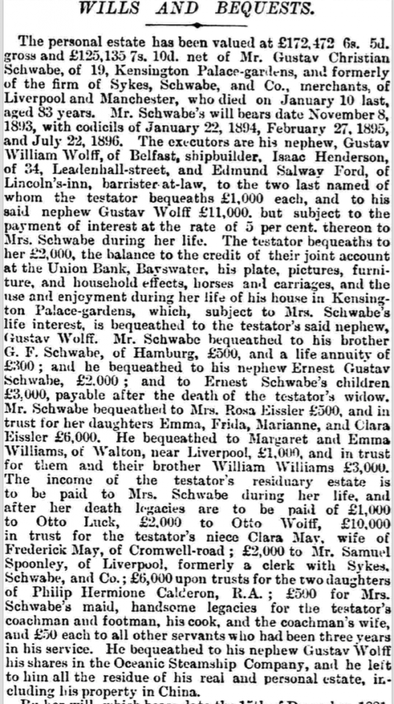 Gustav Schwabe Will Morning Post April 06 1897