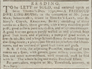 John Man House to Let August 16 1790