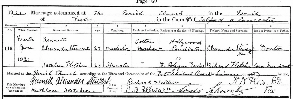 Kenneth Alexander Stweart Marriage