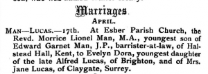 Lionel Man Marriage Announcement in The Friend Sept 14 1906
