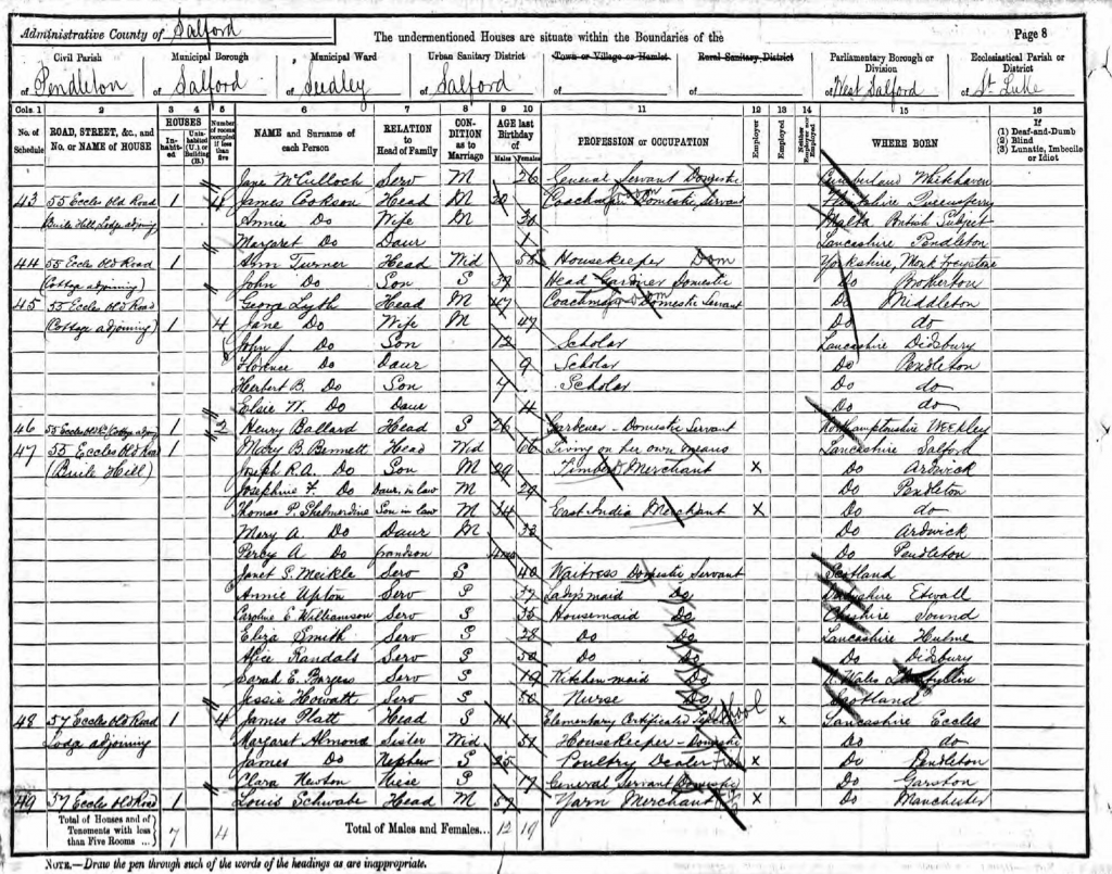Louis Schwabe on 1891 census page 1