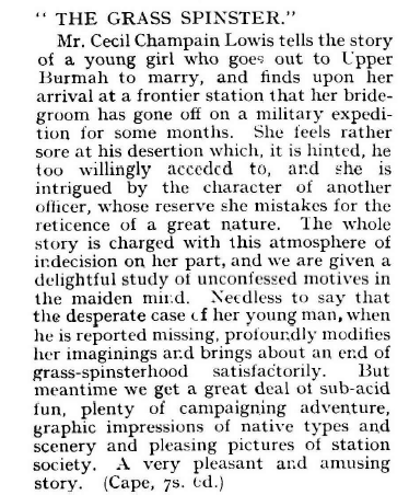 Review of CC Lowis Grass Spinster 8 Aug 1925