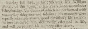 William Baker Death March 02 1789