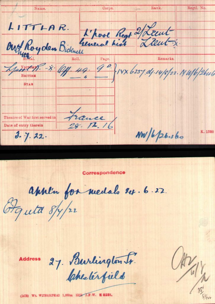 Arthur Royden Bicknell Littlar Medal Award WWI
