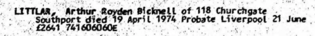 Arthur Royden Bicknell Littlar Probate