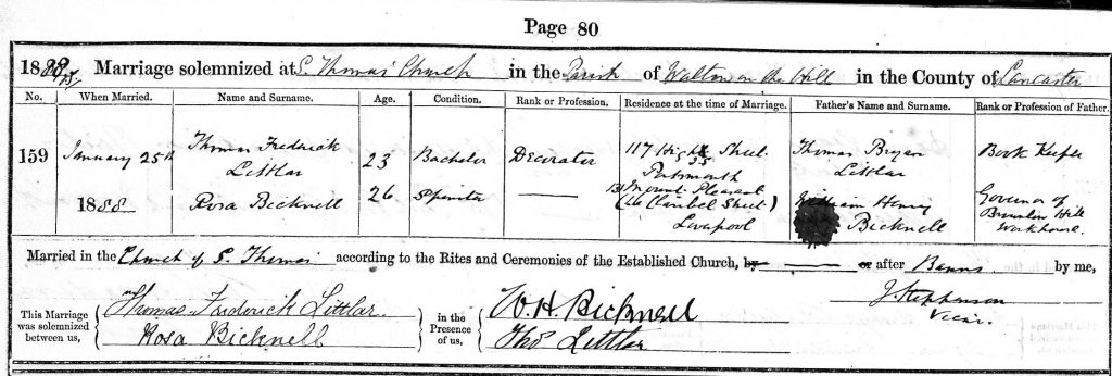 Thomas Frderick Littlar Marriage